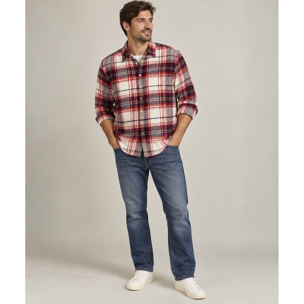 Gap Plaid Flannel Button Down Shirt Red White Blue Gorpcore Boho Mens Medium